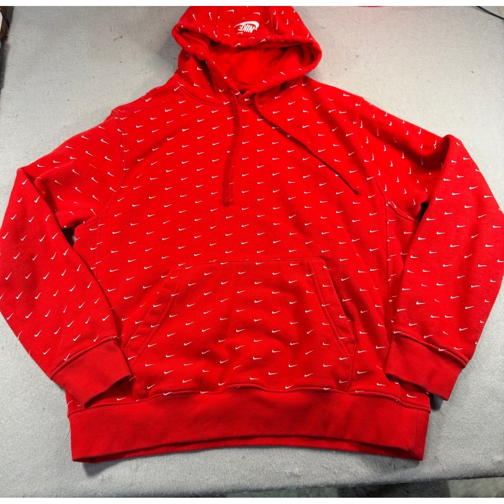 Nike Sportswear Club Fleece All Over Print Swoosh Hoodie Red Mens Medium